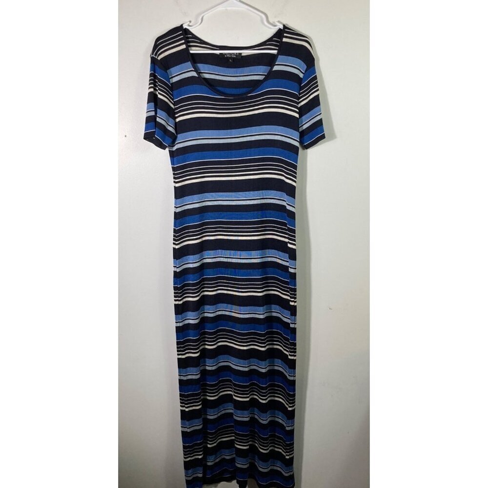Womens Vintage Laundry‎ by Shelli Segal Y2K Short Sleeve Maxi Dress Stripe L